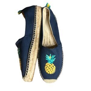 Vera Bradley Pineapple Navy Embellished Jute Resort Espadrilles Flats Shoes 8M
